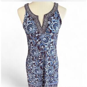 Sleeveless Blue Floral Midi Dress - Unbranded